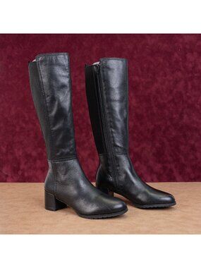 Naturalizer Women Brent Black Leather Block Heel Dress Knee Boots sz 7